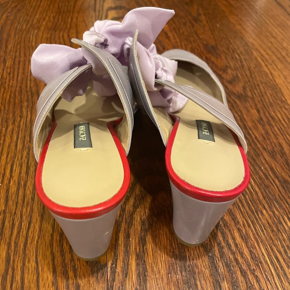 Zac Posen Daniella Lavender Heels with Ribbons Calf Skin EU 37 / US Size 7 - Picture 3 of 4